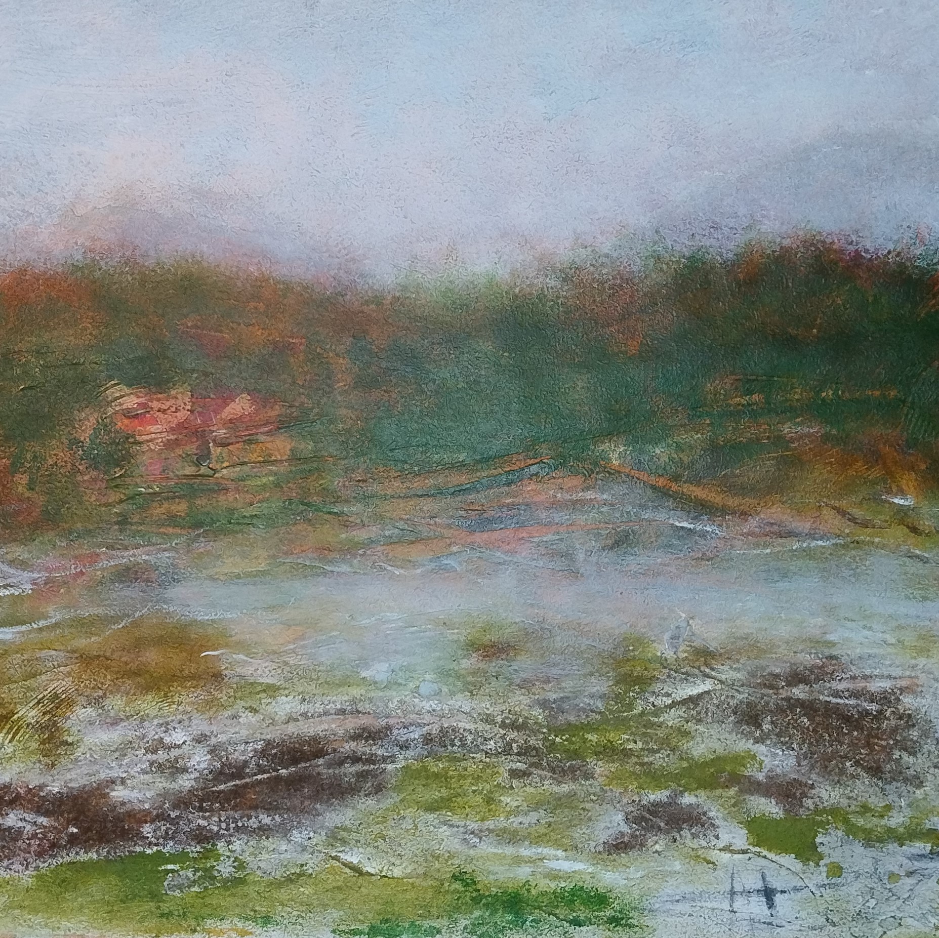 Akrylmålning på orange strukturtapet